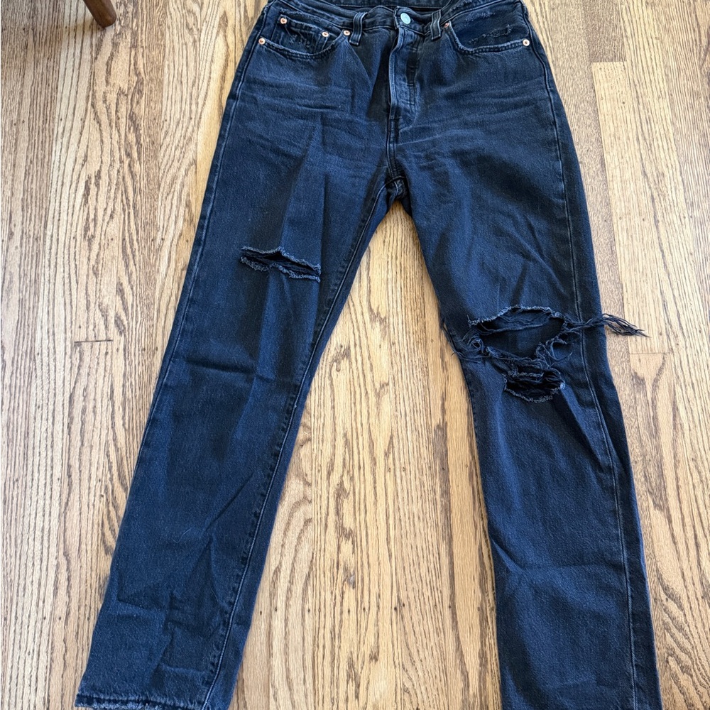 Levi's Black Distressed Straight 501s